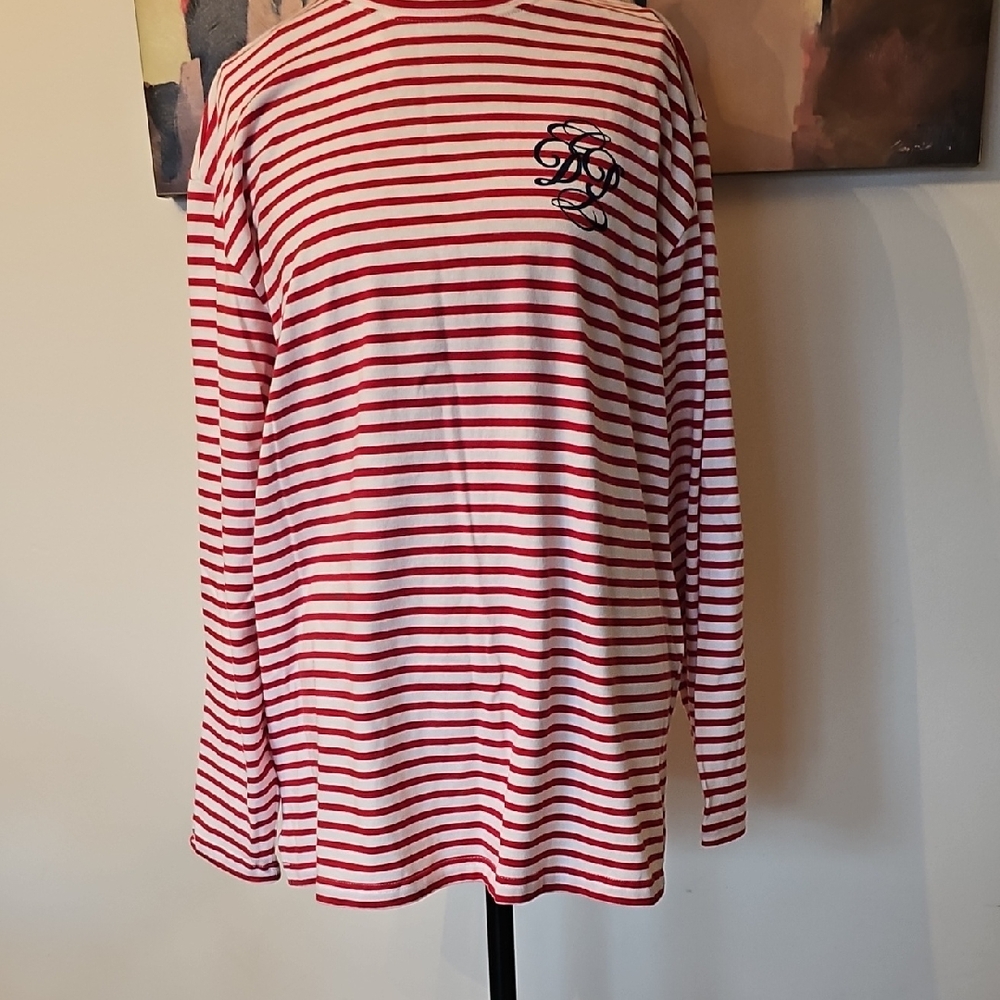 Daily Practice Oversized Red And White 100% Cotton Striped Top. Size M